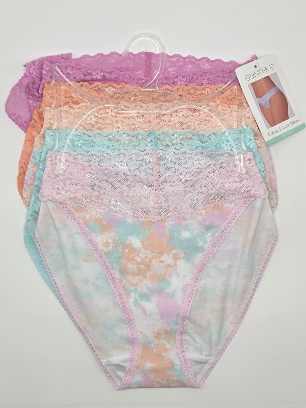 Saint Eve Women's 5-Pack Cotton/Floral Lace Bikini Panties Multicolor Size M